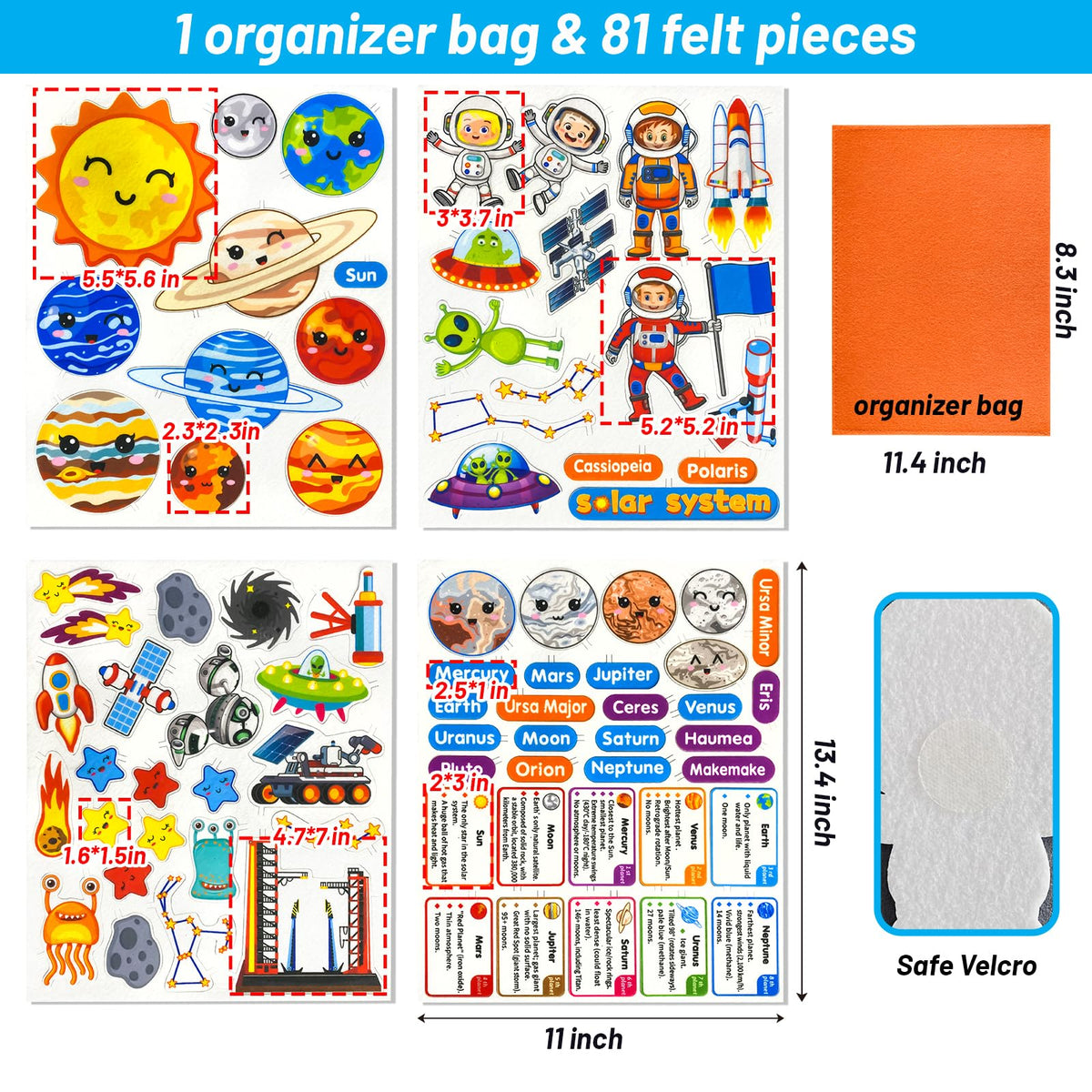 PENGFULL Felt Flannel Board Story Pieces for Toddlers Preschool,Kids Interactive Storytelling Teaching Play Kits for Flannel Board or Felt Board,with Words Felt Pieces(Solar System)