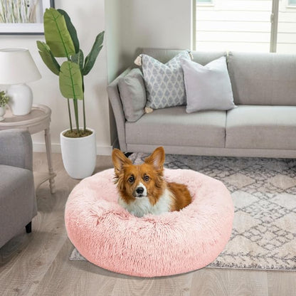 Best Friends by Sheri The Original Calming Donut Dog Bed for Medium Dogs up to 45 lbs, Shag Faux Fur, Cotton Candy Pink, 30" x 30"