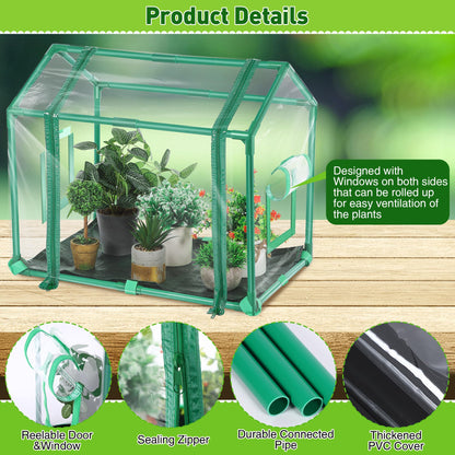 Mini Greenhouse with Potting Mat for Indoor Plant, Heavy Duty Portable Green House with Waterproof Pot Pad for Small Plants, Clear Small Plant Tent for Seed Humidity (Green)