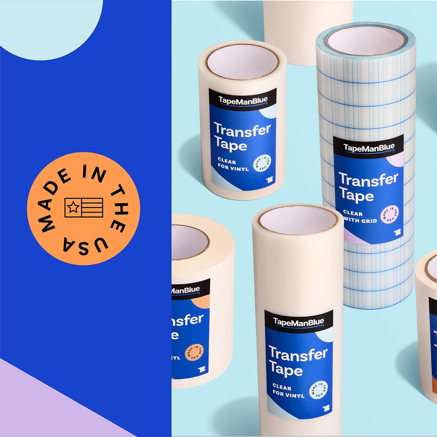 TapeManBlue Clear Transfer Tape for Vinyl - 12" x 100' Roll, Made in USA, Premium Vinyl Transfer Tape with Medium to High Tack Adhesive for Crafts, Decals & Letters