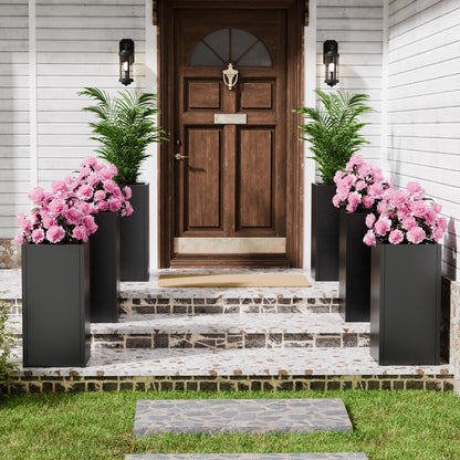 Diyfire Black Tall Metal Planters Box for Outdoor Plants 6 Pack- 23.6" H Steel Tall Square Planter with Removable Insert Shelf, Modern Heavy Duty Pedestal Planter Front Porch Decor Patio Garden
