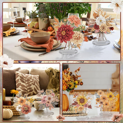 Kosiz 9 Pcs Thanksgiving Diamond Painting Tabletop Decorations Fall Wildflower Diamond Art Kits for Adults Double Sided Acrylic Flower Centerpiece for Tables DIY Crafts Party Decor Thanksgiving Gifts