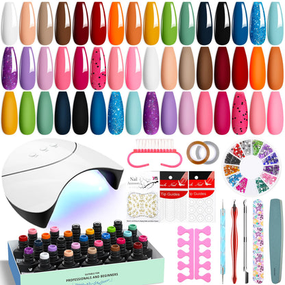 VANREESA 42 Pcs Gel Nail Polish Kit with U V Light 24 Popular Colors Gel Polish Nail Kit Green Blue Purple Pink Orange Complete Nail Kit with Manicure Tools Gifts for Women Girls