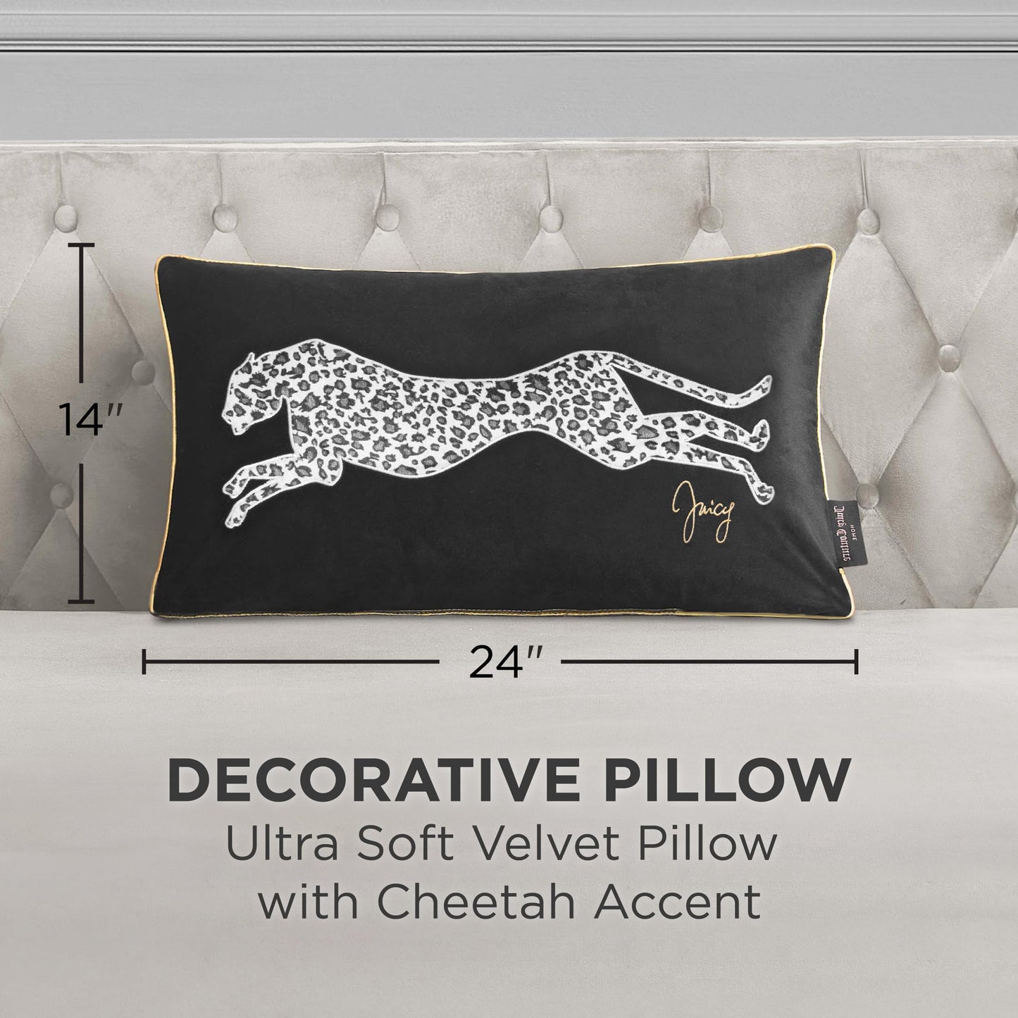Juicy Couture – Decorative Accent Pillow Velvet Safari Leopard Premium Reversible Throw Pillow Living Room and Bedroom Décor Measures 14" x 24" Cheetah on White