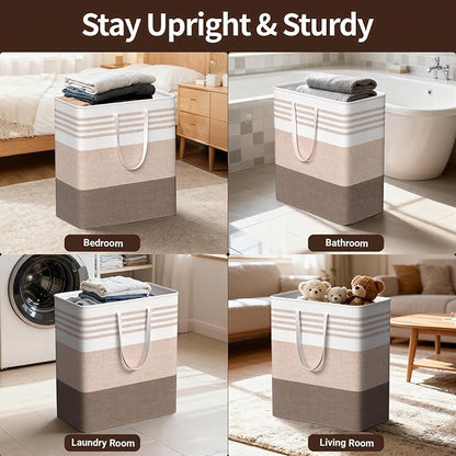 WOWBOX 2 Pack Laundry Baskets, Laundry Hampers, Freestanding Dirty Clothes Hampers with Reinforced Handles & Cross Stitch & Waterproof Coating, for Laundry Bedroom Bathroom Dorm,100L Pink
