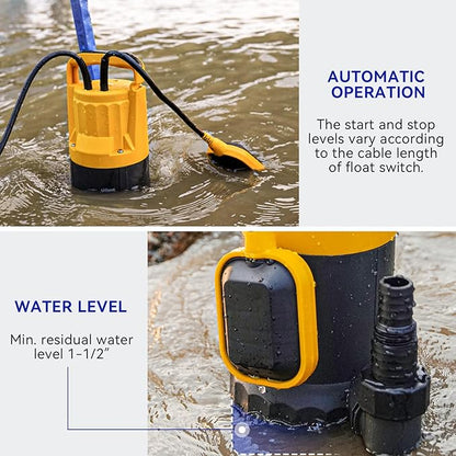 Acquaer 1HP Sump Pump 4948GPH Submersible Drain Pump with Automatic Float Switch, Remove Clean/Dirty Water for Basement, Hot Tub, Pools, Garden Pond