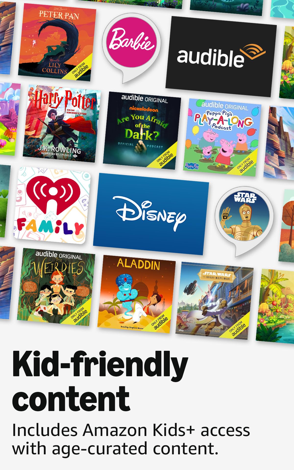 Amazon Echo Dot Kids (newest model), Smart speaker to enjoy age-appropriate audiobooks, interactive games and Alexa+ experiences to create and learn, Rainbow Swirl design