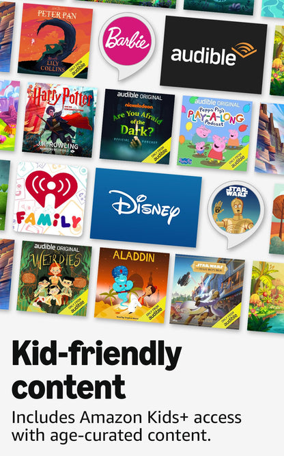 Amazon Echo Dot Kids (newest model), Smart speaker to enjoy age-appropriate audiobooks, interactive games and Alexa+ experiences to create and learn, Rainbow Swirl design