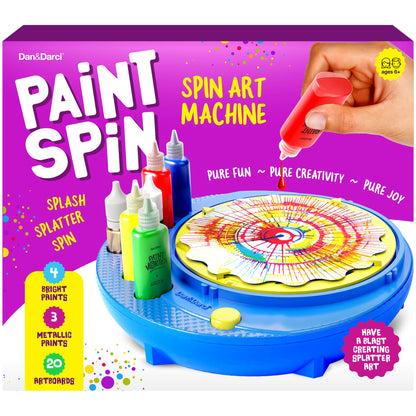 Dan&Darci Paint Vortex Spin Art Machine - Kids Art Kit for Boys & Girls Ages 6+, Motorized Spinner with Splash Guard, Metallic Paints & 20 Artboards - Birthday Gifts for Girls - Craft Kit