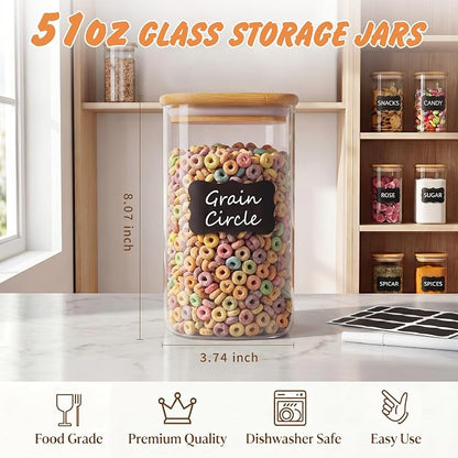 SENTVEND 51 Oz Glass Storage Jars with Bamboo Lids - 3 Pack Clear Glass Canisters Square Airtight Stackable Ideal for Pantry Storage Containers Great for Storing Oats Coffee Beans Pasta Flour Rice etc