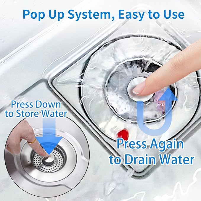 3 in 1 Kitchen Sink Drain Strainer, Pop up Sink Stopper Kitchen Drain,