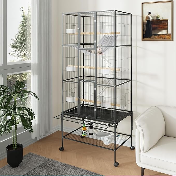 Garvee 69in Extra Large Bird Cage, Rolling Parrot Cage with Feeding Accessories, Metal Parakeet Cage for Parrots, Parakeets, Conures, Parrot,