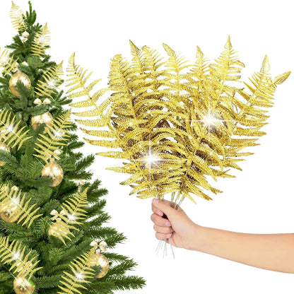 Tyoxlo 10PCS Artificial Gold Leaf Fake Leaves Glittering Gold Flowers Fake Foliage Gold Ornaments for Christmas Tree Christmas Picks Gold Decor Wreath Decorations(Gold)