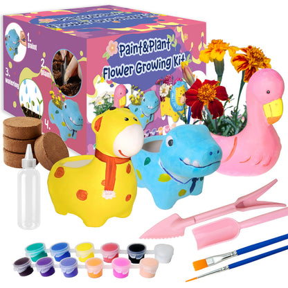 yasest Paint & Plant Flower Growing Kit for Kids - 4 Set DIY Animal Pattern Ceramic Painting Kit, Kids Gardening Set, Arts & Crafts for Ages 8-12, Birthday Gifts for 5 6 7 8 9 10 11 12 Year Old Girl