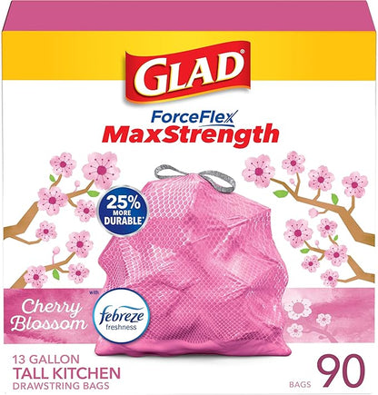 Glad Tall Kitchen Trash Bags 13 Gallon, MaxStrength Cherry Blossom Garbage Bags