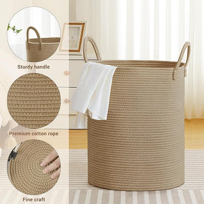Tall Laundry Basket with Handles, 88L Portable Dirty Clothes Hamper, Boho