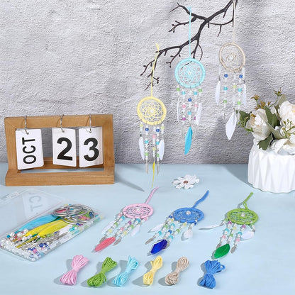 SUNNYCLUE DIY 6 Sets Dreamcatcher Kit Feather Dreamcatchers with Video Tutorials Wall Hanging Feathers Glass Beads Bohemian Ornament Making Kit for Car Mirror Home Decor Beginner Craft Handmade Gift