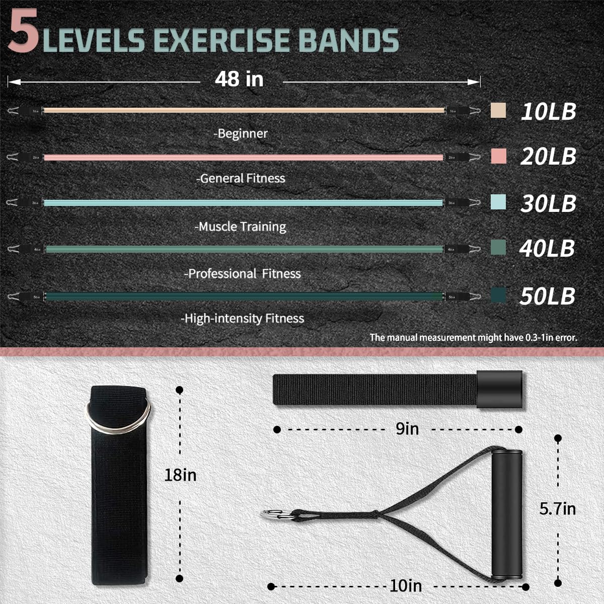 VEICK Resistance Bands, Exercise Bands for Working Out with Handles, Elastic Workout Bands for Men Women, Exercising Bands for Strength Training Equipment at Home Gym