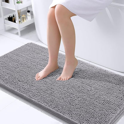 OLANLY Large Bathroom Rugs 40x24, Extra Soft Absorbent Chenille Bath Rugs, Rubber Backing Quick Dry, Machine Washable Bath Mats for Bathroom Floor, Tub and Shower, Home Decor Accessories, Grey