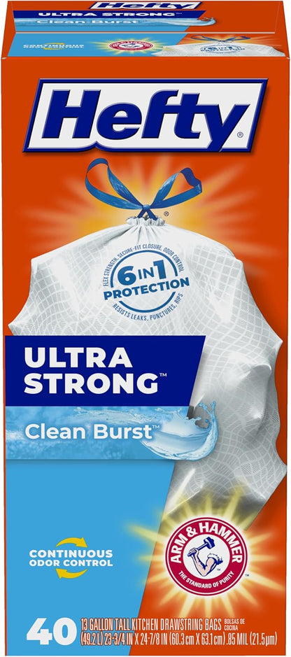 Hefty Ultra Strong 13 Gallon Trash Bags, Tall Kitchen Trash Bags 13 Gallon Size
