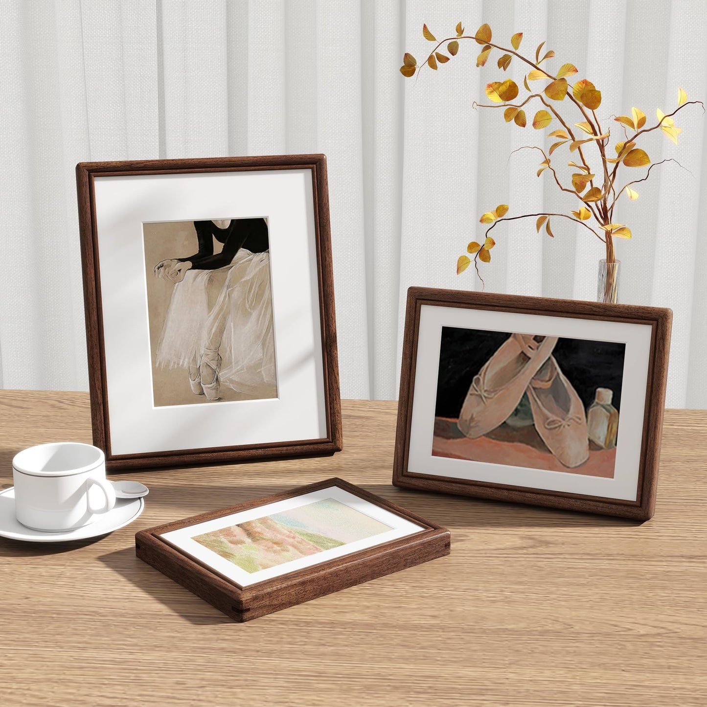 8x10 Picture Frame Set of 3, Natural Solid Walnut Wood Picture Frame with High Tempered Glass, Handcrafted Rounded Corner 8 by 10 Wooden Frame Matted to 5x7 Photo for Wall & Tabletop Display