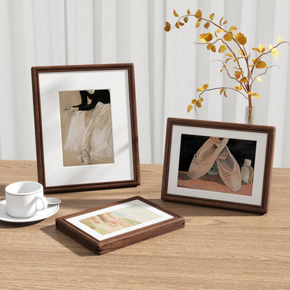 8x10 Picture Frame Set of 3, Natural Solid Walnut Wood Picture Frame with High Tempered Glass, Handcrafted Rounded Corner 8 by 10 Wooden Frame Matted to 5x7 Photo for Wall & Tabletop Display
