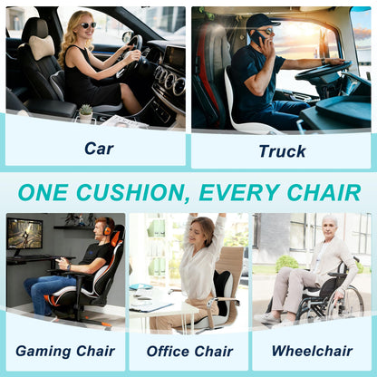 BANKQF Seat Cushion for Office Chair and Car, Lumbar Support Pillow for Office Chair, Memory Foam Ergonomic Seat Cushion for Long Sitting, Back & Tailbone Pain, Sciatica - Dark Gray & Light Gray