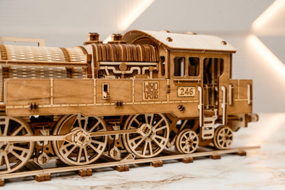 Wood Trick Grand Traveler 246 Wooden Train Set w/Railway - Rides up to 20ft - 16x4″ - Locomotive Model Kit - 3D Wooden Puzzles for Adults to Build - Engineering DIY Models for Adults to Build