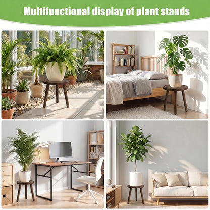 SEQUEDA 3-Pack Plant Stand Indoor, Single Wood Plant Stand for 6-12 Inch Pots, Modern Plant Stool for Large Plants, Wooden Plant Table Tall Plant Holder for Living Room Balcony Office (Dark Brown)