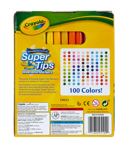Crayola Super Tips Marker Set (100ct), Fine Point Washable Markers, Teacher Must Haves, Back to School Supplies for Kids & Adults, Art Supplies, Ages 3+