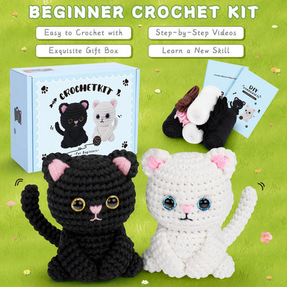 Fortuning's JDS Crochet Kit for Beginners, Cat Crochet Kits Complete Starter Kit with Step-by-Step Video Tutorials, Knitting Kit Adults, DIY Craft Gift for Birthday, Valentine's Day, Christmas