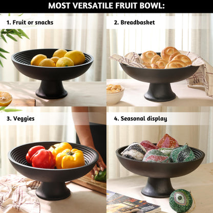 Folkulture Wooden Fruit Bowl for Kitchen Counter | 12" Large Premium Eco Friendly Banana Fruit Basket for Kitchen | Black Fruit Bowl, Decorative Bowl for Table Decor, Centerpiece for Dining Table