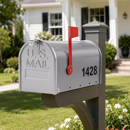 Mailbox for Outside,Metal Post Mount Outdoor MailBoxes - with Tools,Screws,Number Stickers,Red Flag Indicated,Medium Capacity,Galvanized Steel,Waterproof Mail Box for House Outside,20 x 8.7 x 6.7 ”