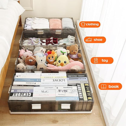 Under Bed Storage Containers with Wheels - Stackable, Foldable Plastic Storage Boxes with Lids for Clothes, Shoes, Blankets - Perfect for Bedroom Organization and Dorms