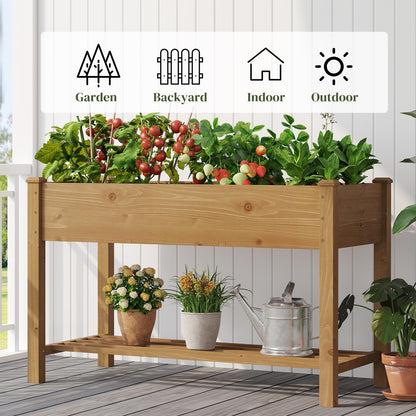 PULIJIAJU PL 48x24x30.5IN Raised Garden Bed with Legs Elevated Wooden Planter Box Stand Large Planter Stand Box for Fruits Vegetables Flowers Herbs w/Divider Liner (Brown-M)