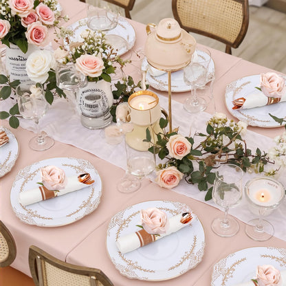 6 PCS Light Khaki Rose Napkin Rings for Wedding Anniversary, Artificial Rose Flower Napkin Rings with Gold Metal Holder Design for Valentine's Day Table Setting Party Supplies(Light Khaki Rose)