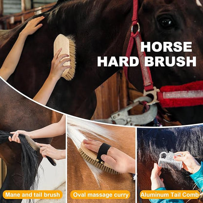 Uross Horse Grooming Kit 15PCS - Horse Brush Set with Organizer Tote Bag Care Cleaning Kit with Brush & Comb, Professional Equine Coat Care Gifts for Horseriders Beginner