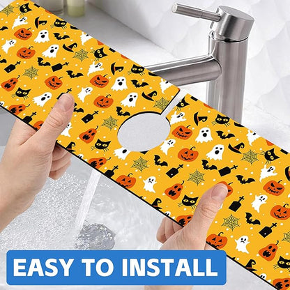 Halloween Pumpkin Bat Ghost Kitchen Sink Splash Guard Mat Absorbent Fast Drying