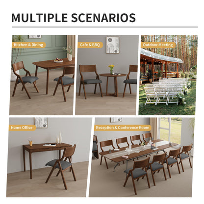 Ball & Cast Upholstered Folding Dining Chairs Set of 2, Foldable Wooden Chair 2-Pack, Portable Office-Chair for Kitchen Outdoor Activity, Easy Carry & Storage, Walnut+Grey