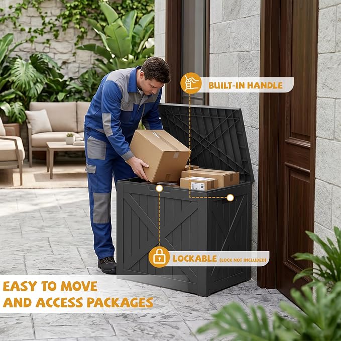 40 Gallon Package Delivery Boxes for Outside, Resin storage box with an X-shaped design, Storage Cabinet for Parcel Shipping & Storage