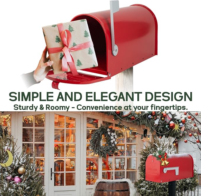 RAINHOL Metal Mailboxes for Outside Post Mount, Galvanized Steel Standard Mail Box, 20 x 8.9 x 6.7 inches, Medium Compacity, Red Mailbox