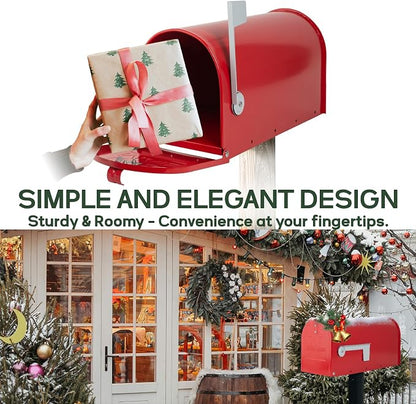 RAINHOL Metal Mailboxes for Outside Post Mount, Galvanized Steel Standard Mail Box, 20 x 8.9 x 6.7 inches, Medium Compacity, Red Mailbox