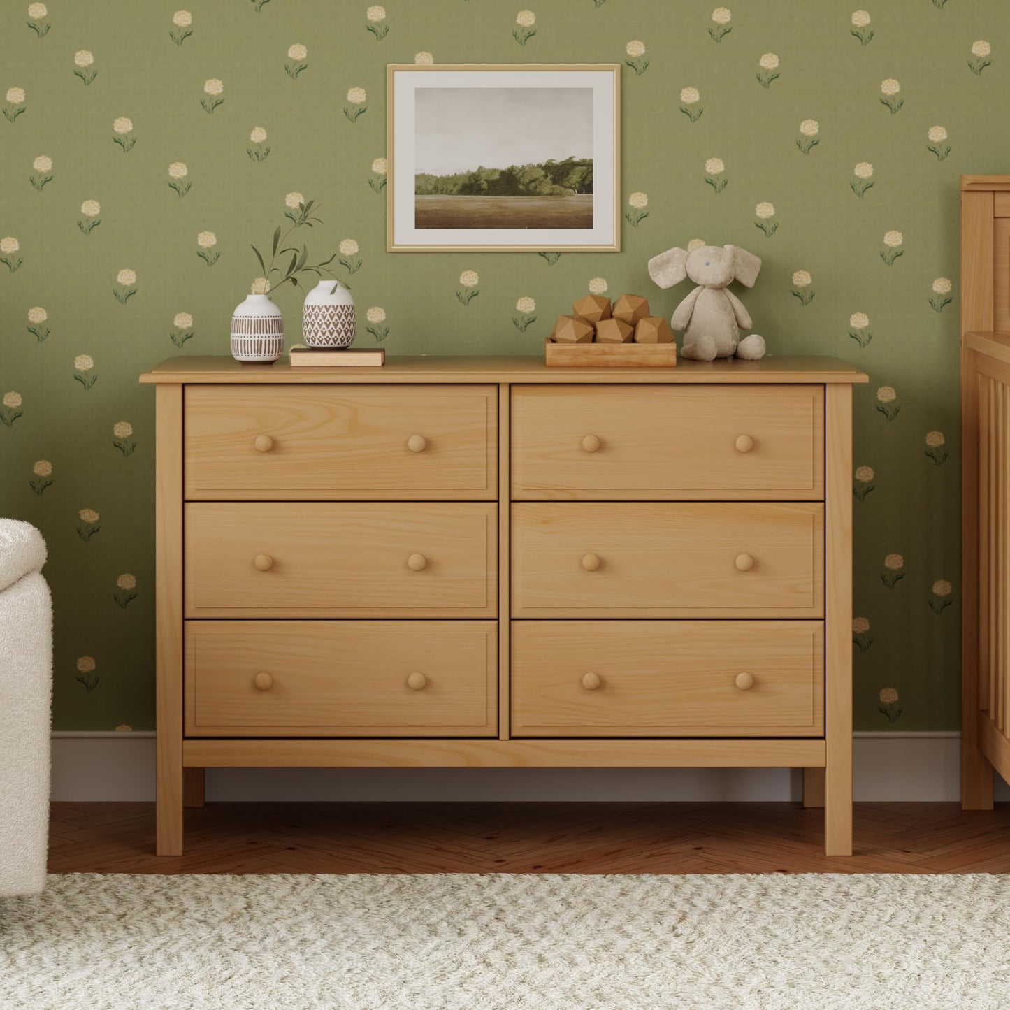 Jayden 6-Drawer Double Wide Dresser with 9+ inch Drawer Extension in Honey, Greenguard Gold Certified