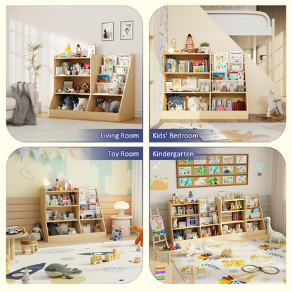 IKALIFE 39" Large Kids Wooden Bookshelf and Toy Storage Organizer, Baby Bookcase with Sling Book Rack, Children Toddler Wooden Book Shelf for kids rooms, Playroom, Classroom, Nursery, School (Natural)