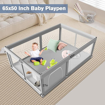 65×50 Inches Baby Playpen, Playpen for Babies and Toddlers, Baby Play Yards Indoor & Outdoor, Sturdy Safety Play Pen with Soft Breathable Mesh, Toddlers Activity Center with Anti-Slip Base