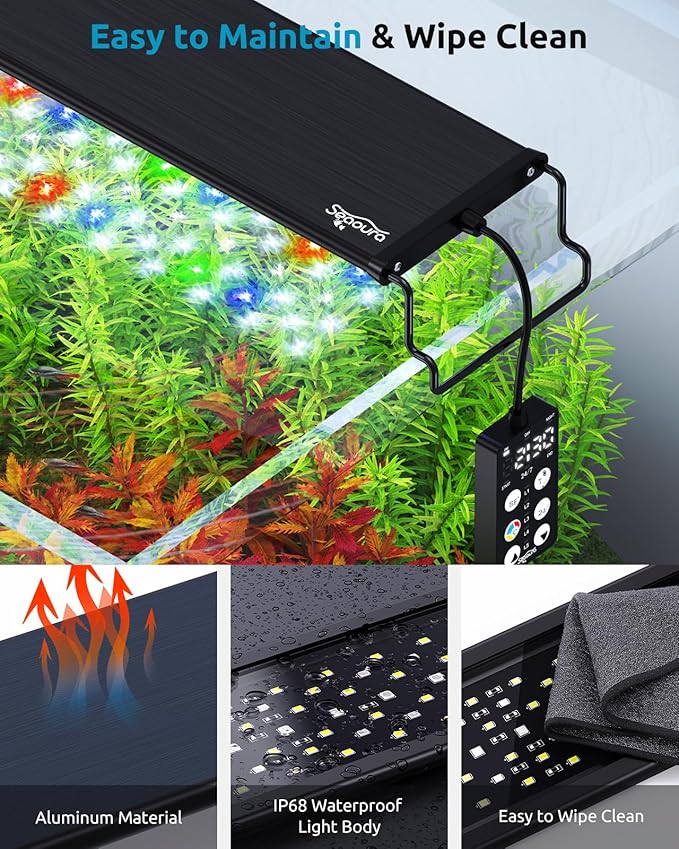 SEAOURA LED Aquarium Light, 24/7 Custom Timer, Power-Off Memory,7-Row LED 18-24in Full Spectrum Fish Tank Light, 8 Colors, 20 Brightness, Day&Night Cycle, Adjustable Mount for Freshwater Plant Growth