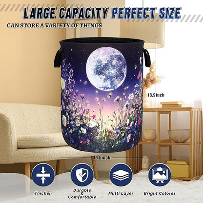 Moon Laundry Basket Oxford Cloth Night Sky Colorful Floral Butterfly Laundry