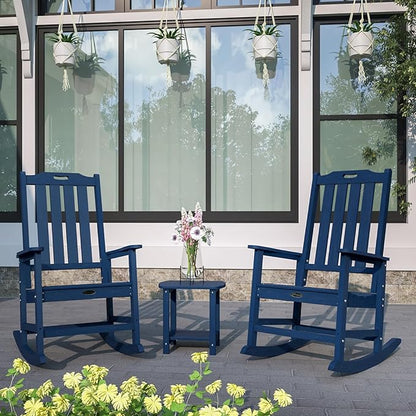 Oversized Rocking Chair Set of 2, Outdoor Rocking Chair for Adults, All Weather Resistant Porch Rocker for Lawn Garden, Navy Blue