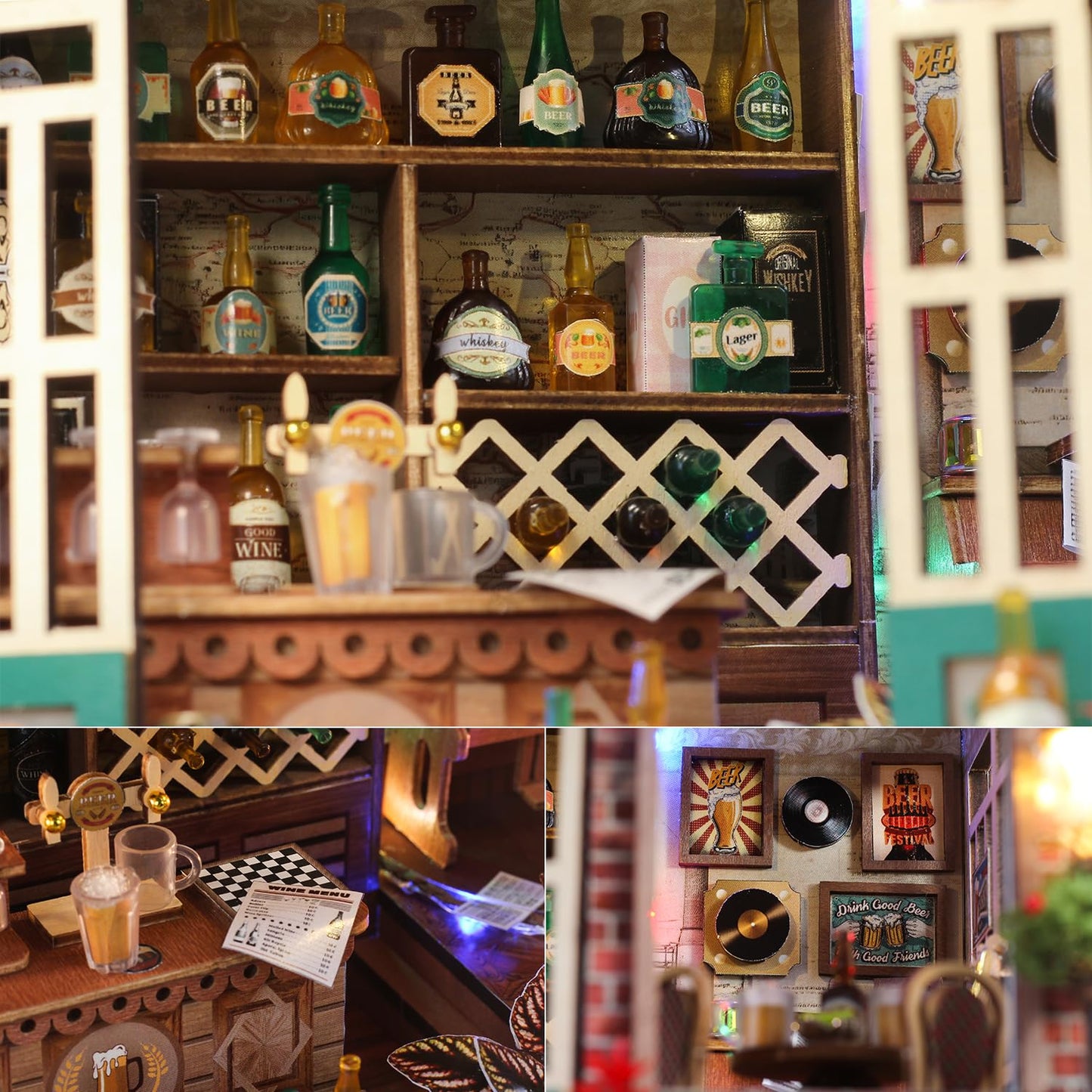 TuKIIE DIY Miniature House Kit with Furniture, 1:24 Scale Creative Room Mini Wooden Dollhouse Book Nook for Kids Teens Adults(Beer Bar)