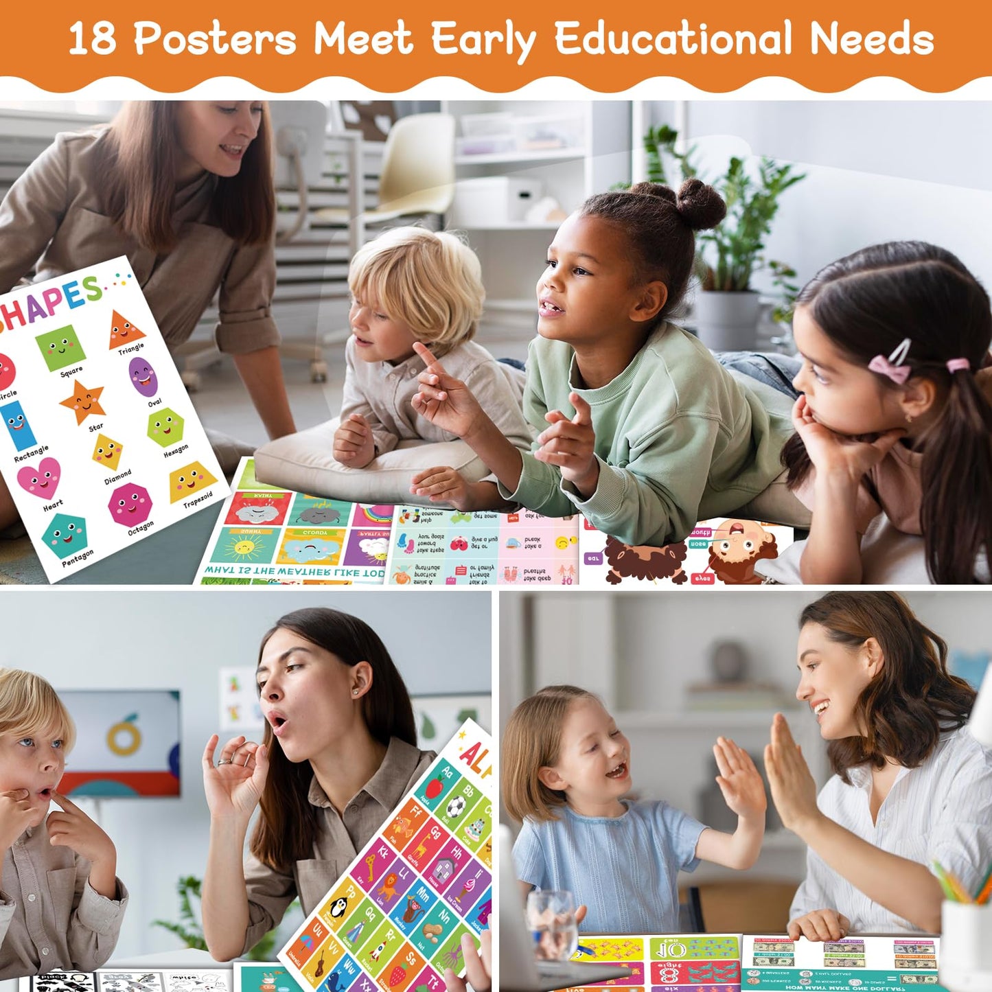 18 Educational Posters for Toddlers 1-3, Learning Posters for Kids Ages 3-5, ABC Poster Alphabet Poster for Preschoolers, Kindergarten Preschool Decor for Wall, Homeschool PreK Classroom Must Haves